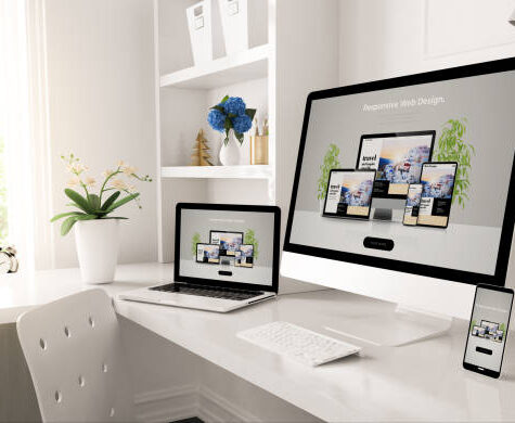 responsive devices on home desktop showing web design website 3d rendering